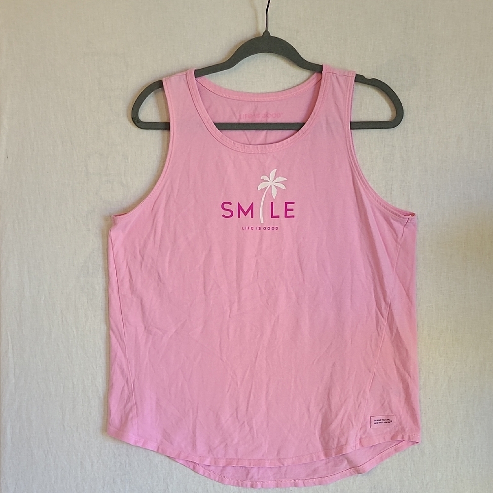 Life Is Good Pink Smile Tank Top Size Large